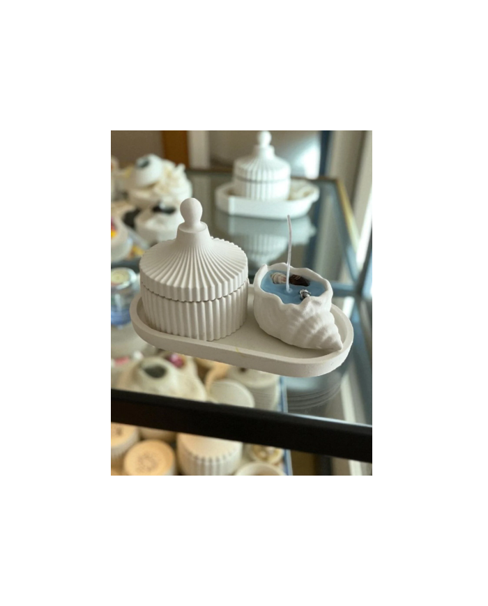 Beton Tepsi Şekerlik İçi Mum Midye Deniz Kabuğu 3'lü Set