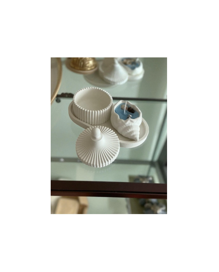 Beton Tepsi Şekerlik İçi Mum Midye Deniz Kabuğu 3'lü Set