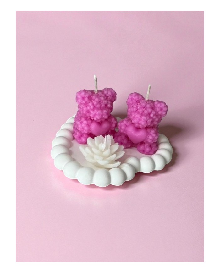 Kalp Beton Tabak Yasemin Kokulu 2 Adet Büyük Ayıcık Mum 1 Adet Çiçek Mum 3'lü Set