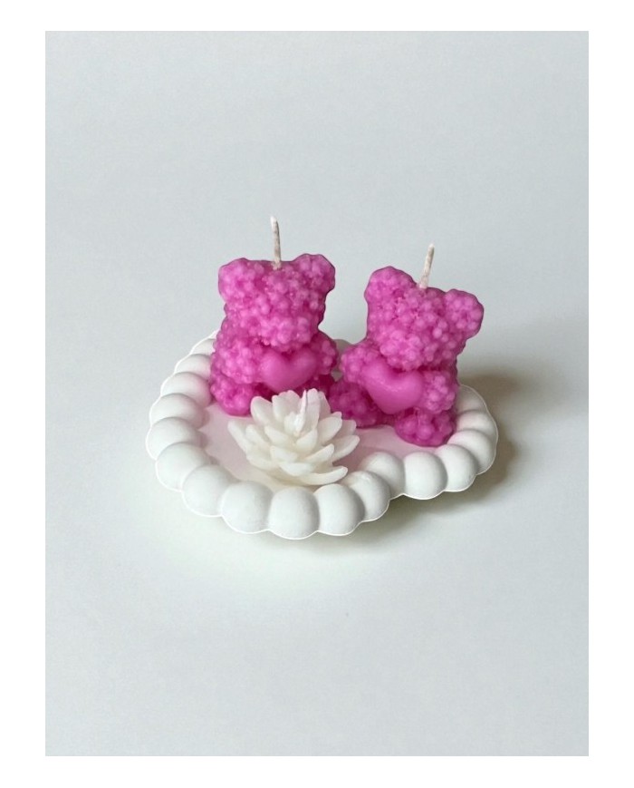 Kalp Beton Tabak Yasemin Kokulu 2 Adet Büyük Ayıcık Mum 1 Adet Çiçek Mum 3'lü Set