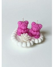 Kalp Beton Tabak Yasemin Kokulu 2 Adet Büyük Ayıcık Mum 1 Adet Çiçek Mum 3'lü Set