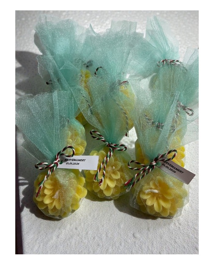 Tül İçinde Patates Çiçeği Mum(Yazı Yazılır) 1 Adet