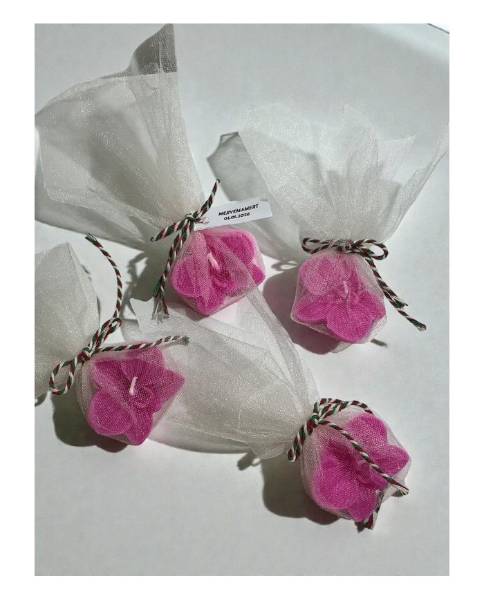 Tül İçinde Orkide Çiçeği Mum(Yazı Yazılır) 1 Adet