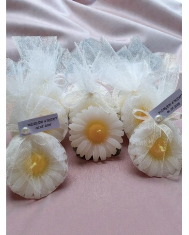 Tül İçinde Papatya Mum(Yazı Yazılır) 1 Adet