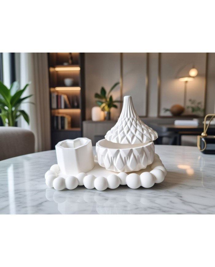 Beton Fiyonk Tabak Şekerlik Kalp Saksı 3'lü Set