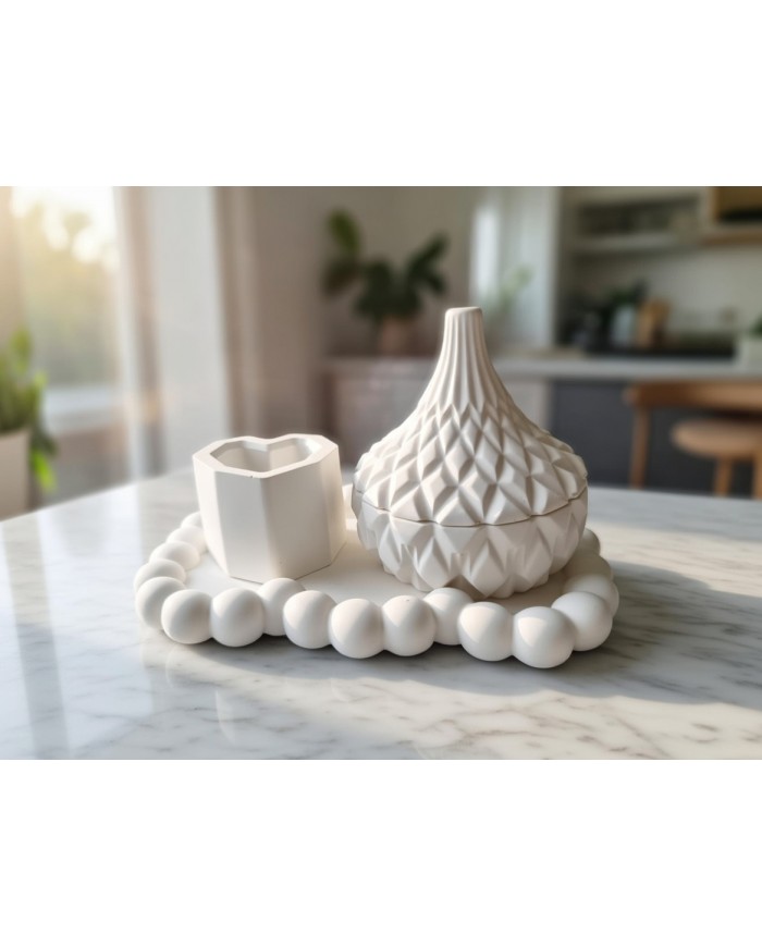 Beton Fiyonk Tabak Şekerlik Kalp Saksı 3'lü Set