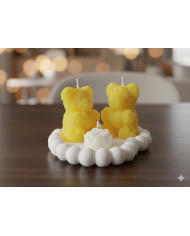 Kalp Beton Tabak Yasemin Kokulu 2 Adet Büyük Ayıcık Mum 1 Adet Çiçek Mum 3'lü Set