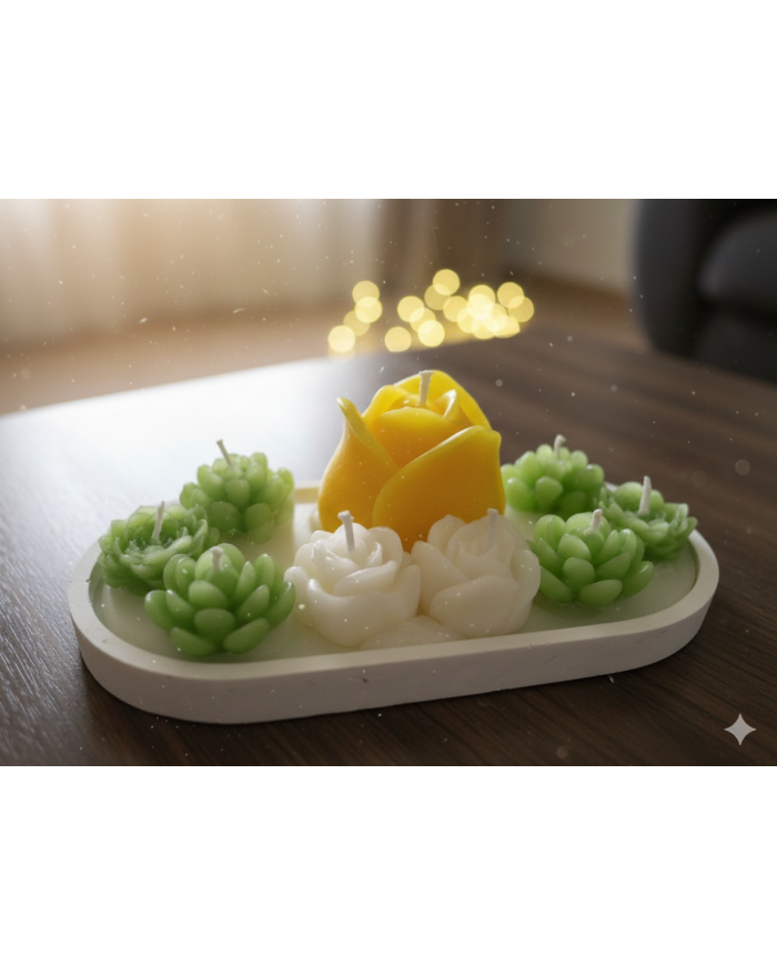 Beton Tepsi Vanilya Kokulu Lale Ve Çiçek Mum