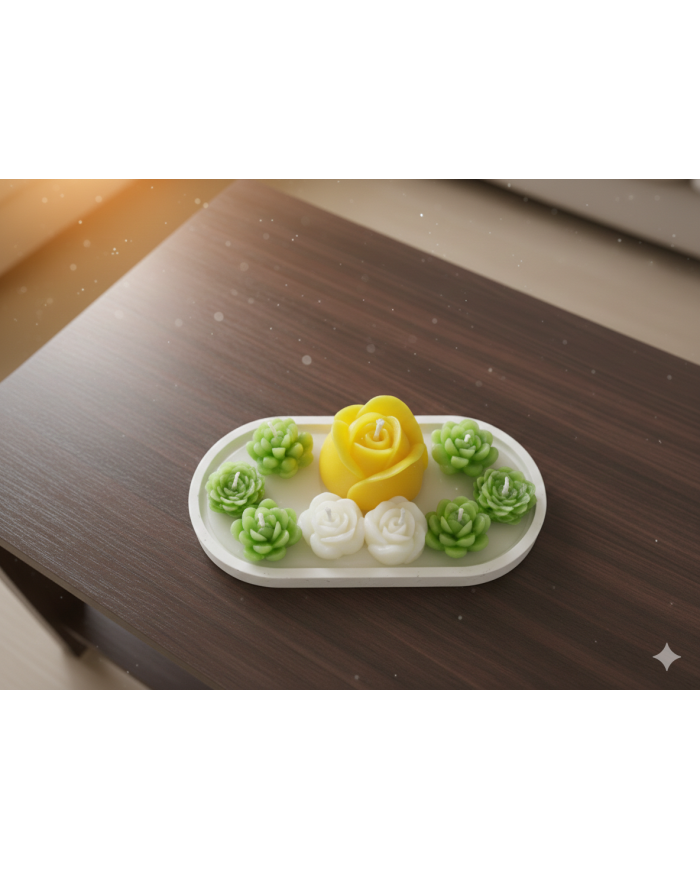 Beton Tepsi Vanilya Kokulu Lale Ve Çiçek Mum